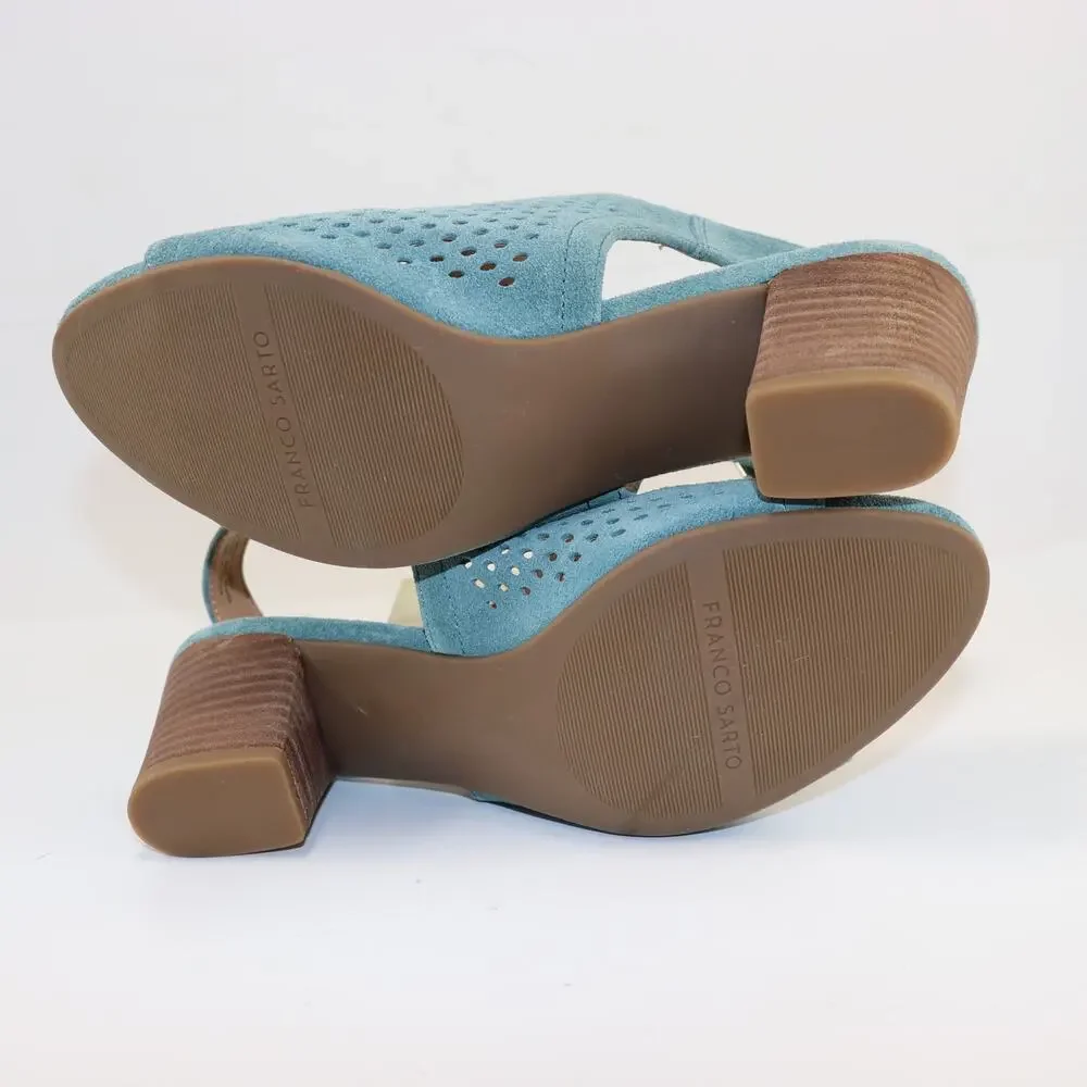 Franco Sarto Monaco‎ Teal Suede Cutout Sandals Slingback Block Heel Women’s 9M
